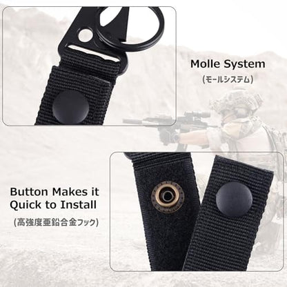 Azarxis Tactical Molle Key Ring Chain Gear Clip Key Keeper Keychain Nylon Belt Key Holder Carabiners Hanger Buckle Hook - color: Black - 2 Pack