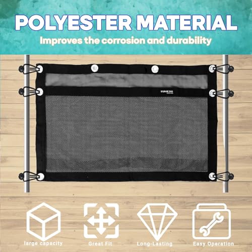 Boat Storage Bag,Polyester Boat Mesh Suspended Storage Bag,Black Boats Storage Mesh Pocket,Boat Seat Storage Bag for Leaning Post with 6 Positioning Elastic Loops. (24" L x 15" W) - size: 24"L x 15"W