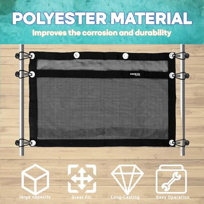 Boat Storage Bag,Polyester Boat Mesh Suspended Storage Bag,Black Boats Storage Mesh Pocket,Boat Seat Storage Bag for Leaning Post with 6 Positioning Elastic Loops. (24" L x 15" W) - size: 24"L x 15"W