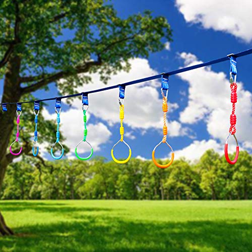 Rainbow Craft 7-Pack Colorful Ninja Rings - Gymnastic Ring, Swing Bar Ring, Monkey Rings for Backyard Ninja Warrior Obstacle Slackline Kits - color: 7 Pack Ninja Acc