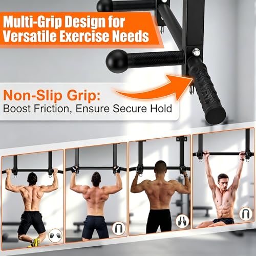 Joist Mounted Pull Up Bar, 650LB Load, Fit 16" Ceiling Beam Spacing | Multi-Grip with Finger Balls, 2 Suspension Rings, Fit Solid Concrete and Wood Mount, Home Gym, Garage & Basement