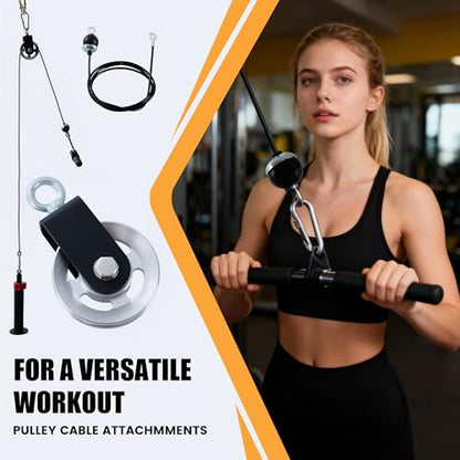 360° Rotating Cable Pulley System, Home Gym LAT Pulldown Attachments for Biceps, Triceps and Back Workout, Fits Power Rack, Squat Stand and Training Cage