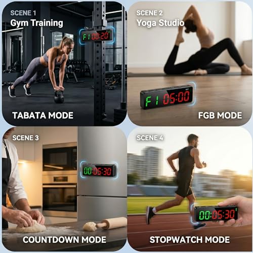 Gym Clock Workout Timer Clock for Home Gym, 7-Inch LED Gym Exercise Interval Timer with Strong Magnet, Rechargeable Battery, 5-Level Brightness for HIIT, Tabata, Boxing & Garage Workouts
