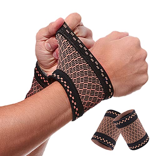 Copper Wrist Compression Brace (2Pcs), Elastic Wrist Support Sleeve Wrist Braces for Tendonitis, Arthritis, Carpal Tunnel Pain Relief, Soft Wrist Wrap Wristbands for Sport, Fitness, Workout, Typing(M) - size: Medium