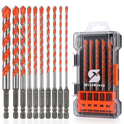 Concrete Carbide Drill Bits Hex Shank Masonry Cement Tile Drill Bit Set for Glass, Brick, Plastic, Cement and Tile, 5/32"-1/2" (10PCS) - size: 5/32"-1/2"