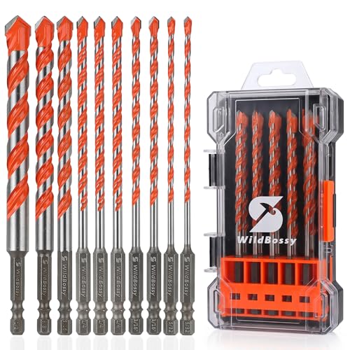 Concrete Carbide Drill Bits Hex Shank Masonry Cement Tile Drill Bit Set for Glass, Brick, Plastic, Cement and Tile, 5/32"-1/2" (10PCS) - size: 5/32"-1/2"