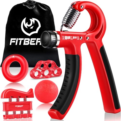 FitBeast Grip Strengthener Forearm Strengthener Hand Grips Strengthener Kit - 5 Pack Adjustable Resistance - color: Red