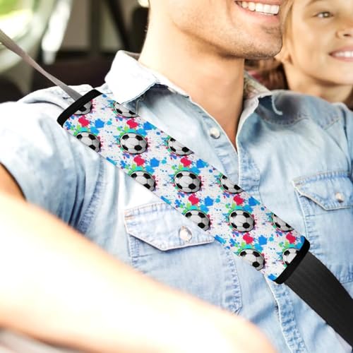 2 Pack Splash Ink Soccer Ball Football Sport Car Seat Belt Pad Breathable Shoulder Harness Cover for Adult Use, Stroller Pushchair High Chair, Pressure Relief - color: Pattern 1237