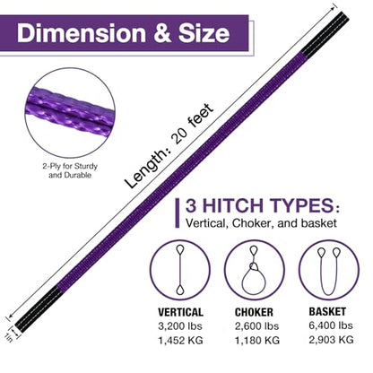 Lift Sling Straps,1" x 20' 2-Ply Heavy Duty Flat Eye Lift Sling | Polyester Lifting Sling Straps Nylon Tree Saver Recovery Strap Web Slings Rigging Moving Tow Hoisting Gear Strap - color: Purple, size: 1" x 20'