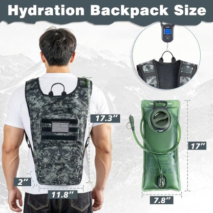 Hydration Backpack, Tactical Molle Water with 3L TPU Water Bladder | Lightweight Military Hydration Daypack for Hiking, Running, Cycling, Climbing, Biking, 105 oz, Breathable Back Panel - color: Black Camouflage