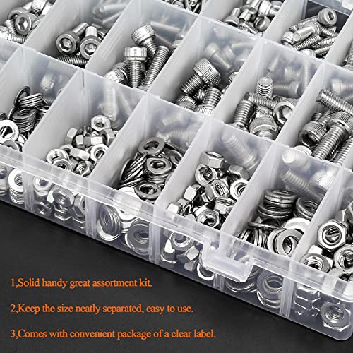 HELIFOUNER 810 Pieces M3 M4 M5 M6 304 Stainless Steel Hex Socket Cap Metric Screws Bolts Washers Nuts Hardware Assortment Kit with Hex Wrenches - size: M3 M4 M5 M6 (810 Pieces), style: Socket Head Screws