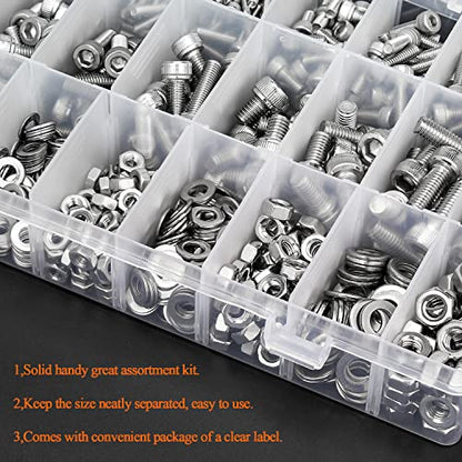 HELIFOUNER 810 Pieces M3 M4 M5 M6 304 Stainless Steel Hex Socket Cap Metric Screws Bolts Washers Nuts Hardware Assortment Kit with Hex Wrenches - size: M3 M4 M5 M6 (810 Pieces), style: Socket Head Screws