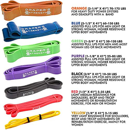 Draper's Strength Heavy Duty Resistance Stretch Loop Bands for Powerlifting Workout Exercise and Assisted Pull Ups - color: #07 Orange