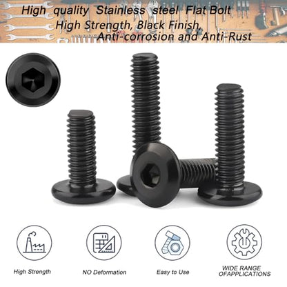 Matuja 1/4-20 x 1/2" Flat Head Hex Socket Bolts Screws,304 Stainless Steel,Black Oxide Finish,Fully Threaded Bright Furniture with Hex Key(20 Pcs) - size: 1/4-20 x 1/2"