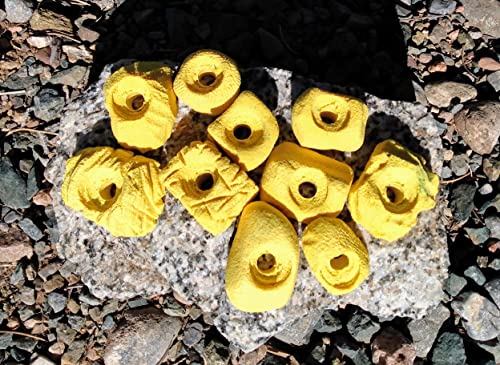 Small Holds Climbing Pack of 10 Bolt-on Holds of Foot and Crimp Size - color: Yellow