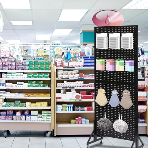 Eastern Tree 2.5'x 6' Metal Pegboard Display Stand with T-Base, Black Peg Board Panels Display with Casters, Standing Pegboard Display, Retail Display Stand, Extra 10 Pieces Hooks, Black - size: 1-Pack Black