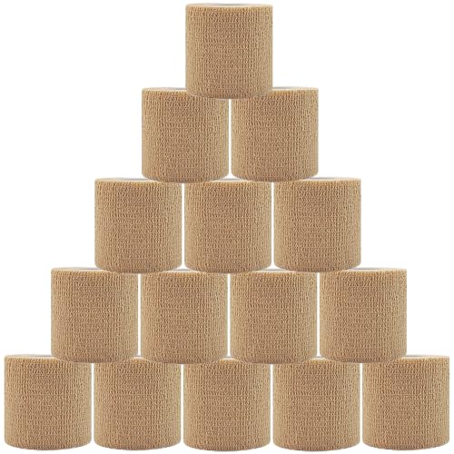 15 Pack Self Adhesive Bandage Wrap 2 Inch x 5 Yards (Flesh) | Non-Woven Bandage,Vet Wrap Breathable Elastic Self-Adherent Tape for Stretch Athletic, Sports, Wrist, Ankle - color: Flesh-15