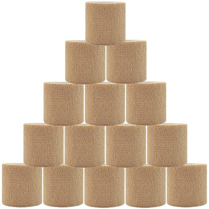 15 Pack Self Adhesive Bandage Wrap 2 Inch x 5 Yards (Flesh) | Non-Woven Bandage,Vet Wrap Breathable Elastic Self-Adherent Tape for Stretch Athletic, Sports, Wrist, Ankle - color: Flesh-15