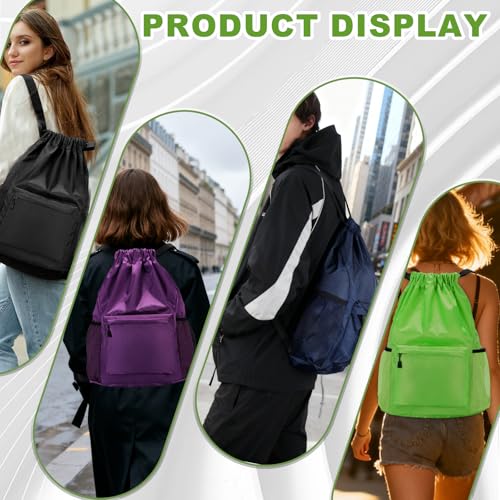Tygelluis Drawstring Backpack, Waterproof Gym Bag with Water Bottle Pocket for Women Men, Pull String Sport Bag for Swim, Soccer and Basketball,Green - color: Green1