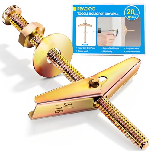20 Sets Toggle Bolts for Drywall, Heavy Duty Colored Zinc Butterfly Anchors, 3/16 Inch Hollow Wall Anchors, High Load Toggler Drywall Anchor Kit for Hanging, Wall Anchors for Drywall Ceiling
