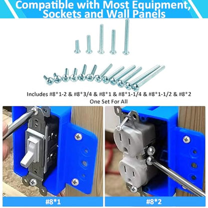 T.K.Excellent #8x1/2 to #8x2 Machine Screws Assortment Kit Electrical Outlet Screws Fully Threaded Phillips Drive, 370 Pcs