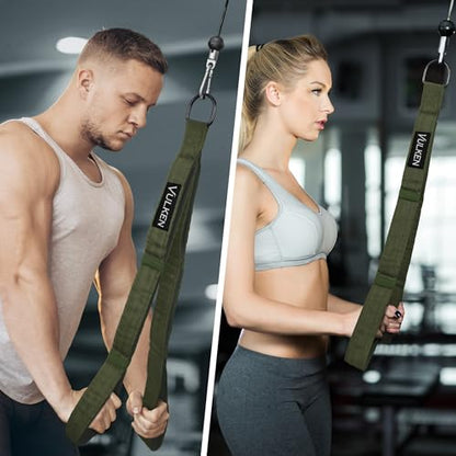 Vulken Tricep Rope Cable Attachment. 28.7 Inch & 22 Inch Two Lengths Built in One Pull Down Rope - color: Green-Three Lengths