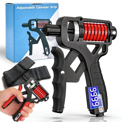Adjustable Grip Strength Trainer, H Grip Hand Gripper Strengthener with Electronic Counter, 11-350 Lbs Resistance, Ergonomic Forearm Exerciser for Men Women, Fitness, Office Breaks and Gym - color: Black