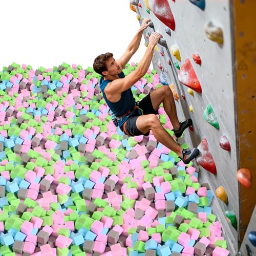 Foam Cube, 100 PCS of 3.15 x 3.15 x 3.15 Inch Soft Blocks, Gymnastics, Rock Climbing, Trampoline and Other Sports Cushion Pads, Indoor Park Foam Pit Filler - Four Colors（Blue/Green/Grey/Pink） - color: Four-color, size: 100 Pack