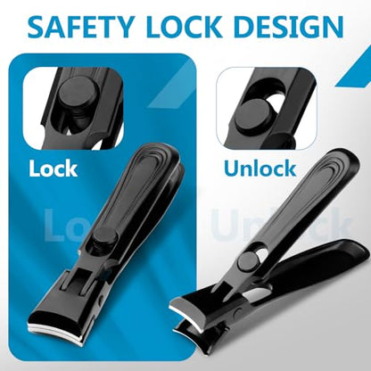 LINFOX German Nail Clippers Adult, Fingernail Clipper Ultra Sharp Sturdy Heavy Duty, Wide Jaw Anti Splash Lock Design, Professional Nail Cutter Premium Stainless Steel for Men, Woman, Seniors Black