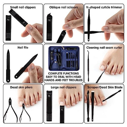Nail Kit, Manicure Kit, Nail Care Kit for Men, Manicure Pedicure Set, Nail Clippers Toenail Clippers Kit, Professional Manicure Kit Pedicure Kit, Blue Travel Case, Set of 12. - color: A-dark Blue