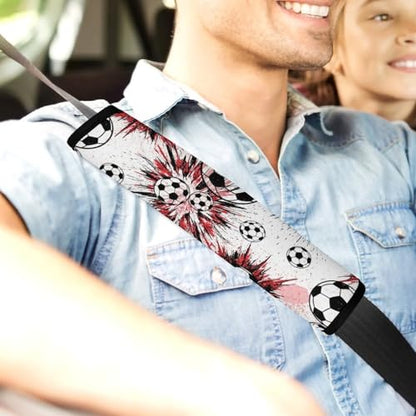 Universal Soft and Comfortable Seat Belt Shoulder Pad for Adult Use, Most Cars, 1 Pair Cool Red Soccer Football Harness Pads Strap Anti-Slip Pad - color: Pattern 1006