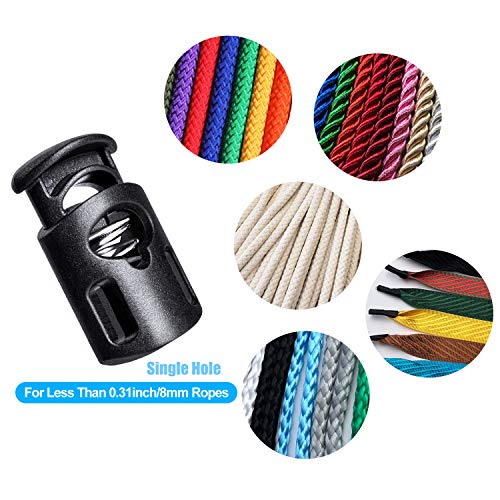 AQRINGO 100 Pcs Plastic Cord Locks Single Hole Spring Toggle Stopper Cord Stops Fastener Toggles for Drawstrings, Paracord, Shoelaces, Bags, Clothing, and More, Black