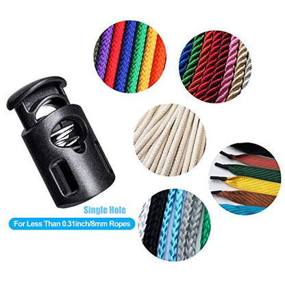 AQRINGO Plastic Cord Locks Single Hole Spring Toggle Stopper Cord Stops Fastener Toggles for Shoelaces, Drawstrings, Paracord, Bags, Clothing, and More (10Pcs, Black)