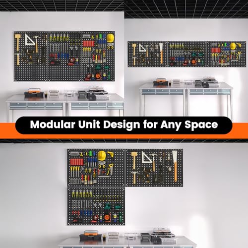 ENJOYWOOD Pegboard, 3 PCS 24"×16" Metal Peg Board Panels Black Modular Wall Organizer Kit with 30 Hooks, Dual-Size Hole Design for Home Tool Storage, Garage Organization, Kitchen, Office, Craft Room - size: 3 PCS