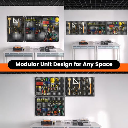 ENJOYWOOD Pegboard, 3 PCS 24"×16" Metal Peg Board Panels Black Modular Wall Organizer Kit with 30 Hooks, Dual-Size Hole Design for Home Tool Storage, Garage Organization, Kitchen, Office, Craft Room - size: 3 PCS