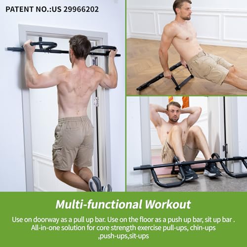 NOWAKE New Version Multi-Grip Pull up bar For Doorway,330lbs Heavy Duty 47.3 Inch Extra Width Portable Functional Ergonomic Design Door Frame Pull Up Bar With USA Patent For Home Gym Exercise