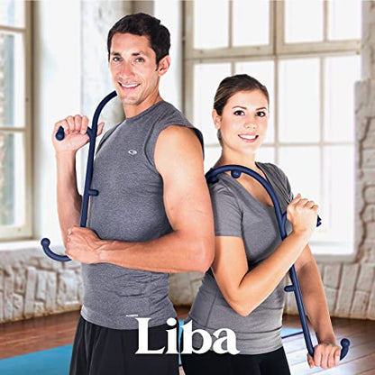LiBa Back and Neck Massager Trigger Point Hook Therapy Tool Navy | Manual massage hook for pain relief, handheld back neck shoulder massager targets trigger points, ergonomic therapy - color: C. Navy