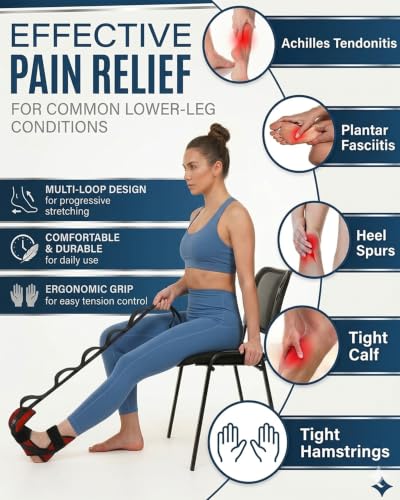 Foot & Calf Stretcher for Plantar Fasciitis Relief, Adjustable Stretching Strap & Foot Rocker Combo for Achilles Tendon, Heel Pain, Hamstring & Muscle Recovery – Physical Therapy Stretching Device for Home Use - color: Darkness