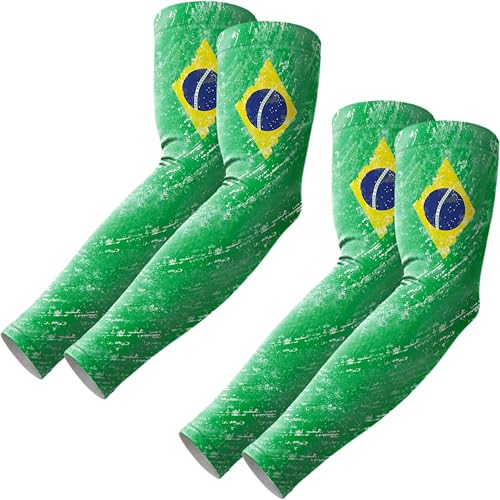 ROXUN Arm Sleeves Cooling UV Sun Protection Sport Compression for Men Women | UPF50,Seamless cover arms,Tattoo-covering,Lightweight & breathable,daily wear,Outdoor work,Basketball Baseball,Mangas - color: 2 Pairs Brazil Flag