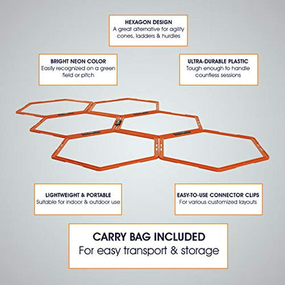 Yes4All Hex Agility Rings/Speed Rings with Carrying Bag – Hexagon Rings, Agility Hurdles for Agility Footwork Training - color: A. Orange - 6 Rings