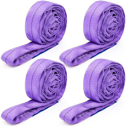 Fabbay 4 Pcs 4 Feet Heavy Duty Polyester Endless Loop Round Lift Slings Lifting Straps for Hoist Towing Moving Furniture Rigging Equipment, 2600 LB Vertical 2100 LB Choker 5200 LBs Basket(Purple) - color: Purple, size: 4 Feet