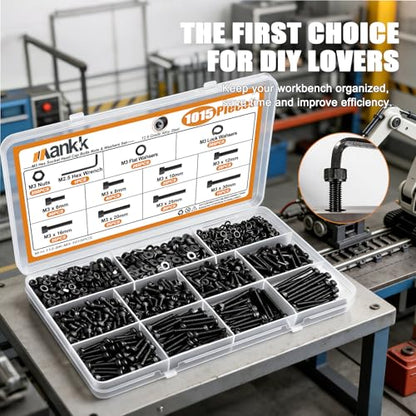 mankk 1015PCS M3 Screws Kit, M3×6/8/10/12/16/20/25/30mm Hex Socket Head Cap Screws,12.9 Grade Alloy Steel Machine Screws with Nuts & Washers for 3D Printer Electronics DIY Repair - size: M3 -1015PCS, style: Hex Socket Cap