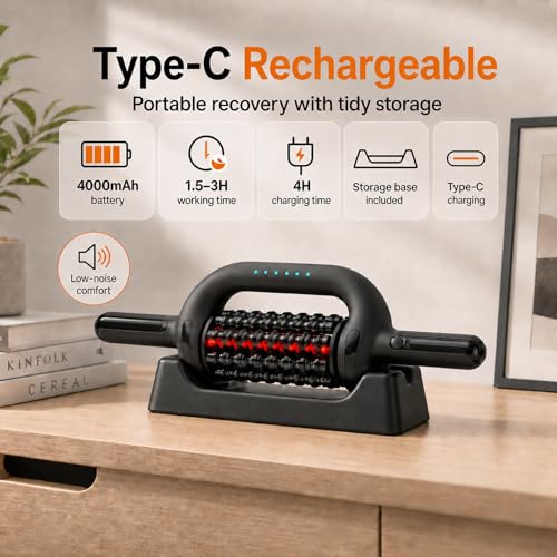 Electric Roller Massager with 630nm Red Light, 4000mAh 6-Speed Body Roller for Lymphatic Massage, Sore Muscle Relief, Cellulite & Lipedema Massage for Legs, Arms, Back, Feet & Full Body