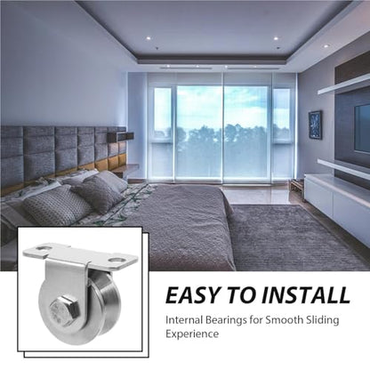U Groove Stainless Steel Wall Pulley 2Pcs Heavy Duty Stainless Steel Rope Pulley with Internal Bearings for Wall Mounted Sliding Door Pulley System
