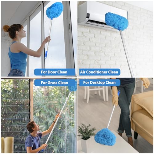 FONUNO Ceiling Fan Cleaner Duster High Ceiling Extended Fan Blade Cleaner | Reusable Microfiber Ceiling Fan Duster with Extension Handle from 13 to 50 Inch for Furniture Bookshelves Wall Door, Blue - color: Blue