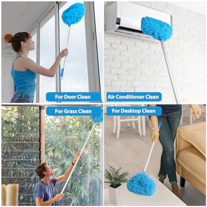FONUNO Ceiling Fan Cleaner Duster High Ceiling Extended Fan Blade Cleaner | Reusable Microfiber Ceiling Fan Duster with Extension Handle from 13 to 50 Inch for Furniture Bookshelves Wall Door, Blue - color: Blue