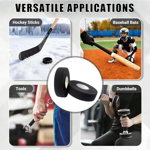 10 Roll Black Hockey Tape, Fabric Anti-Slip Grip Tape, Versatile Stick Wrap for Hockey Sticks, Baseball Bats, Boxing, Rock Climbing, Pull Up Bar and Sports Gear