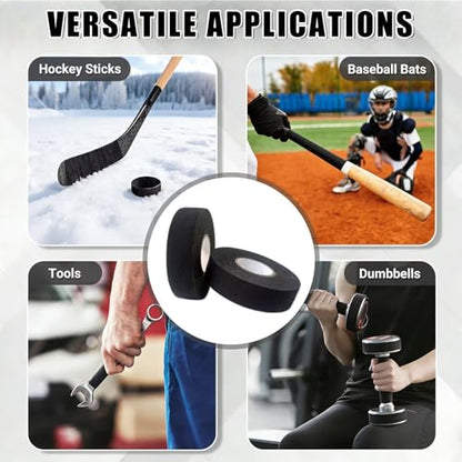 10 Roll Black Hockey Tape, Fabric Anti-Slip Grip Tape, Versatile Stick Wrap for Hockey Sticks, Baseball Bats, Boxing, Rock Climbing, Pull Up Bar and Sports Gear