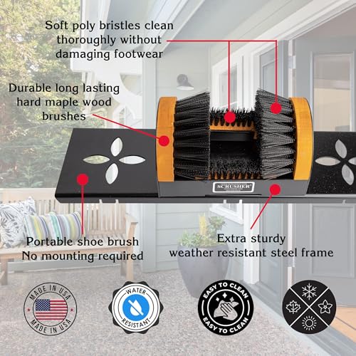 Original Scrusher with Portable Base No Mounting Outdoor Shoe Scraper Brush | American Made Heavy Duty Weather Resistant Steel Frame for Year Round Use with Durable Long Lasting Boot Brushes - style: Original with Base