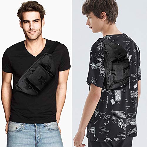 FRTKK Tactical Fanny Pack Military Waist Bag Pack with USA Flag Patch Utility Hip Pack with Adjustable Strap for Outdoors Fishing Cycling Camping Hiking Dog Walking (Black) - color: Black